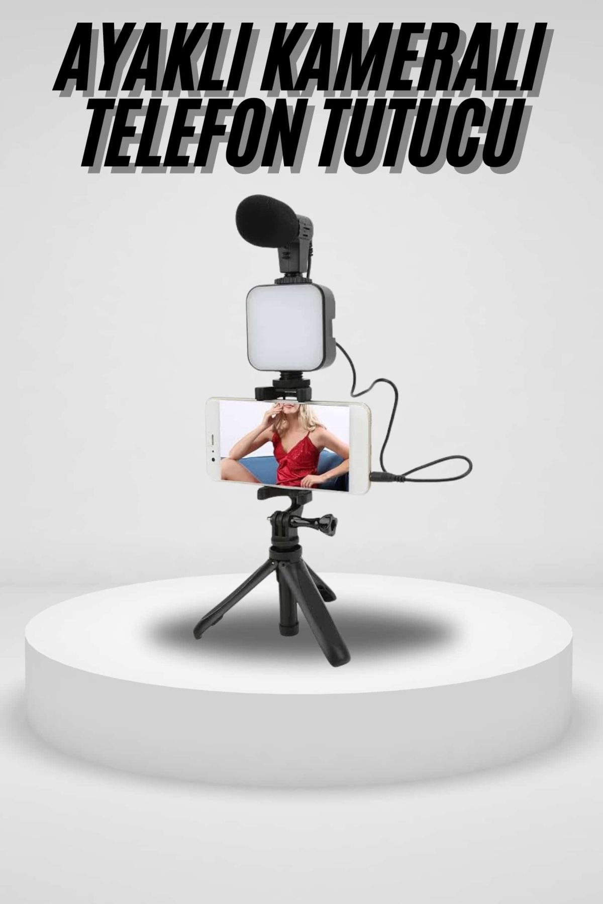 Akıllı Telefon Vlog Kiti Tripod Mini Mikrofonlu Telefon Tutucu - Görsel 1