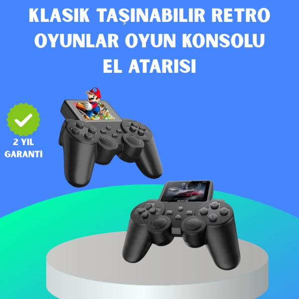 2.4 İnç Ekranlı 500 Oyunlu Taşınabilir Retro Oyun Konsolu, Şarjlı El Tipi Mini Oyun Makinesi, TV Bağlantılı Klasik Oyun Cihazı