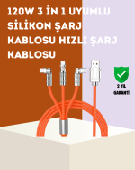 3’ü 1 Arada Kablo – 120W Hızlı Şarj ve Veri Aktarımı Özellikli