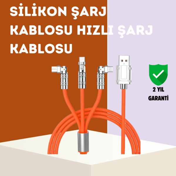 3’ü 1 Arada Kablo – 120W Hızlı Şarj ve Veri Aktarımı Özellikli
