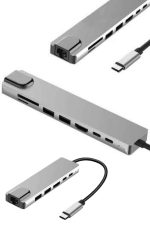 8 Portlu Macbook Çevirici Type C Hub  SD TF USB Çoğaltıcı Ethernet - Görsel 3