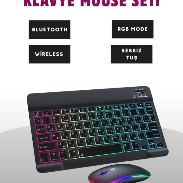 Türkçe Q Klavye Düzenli RGB Kablosuz Klavye Mouse Set