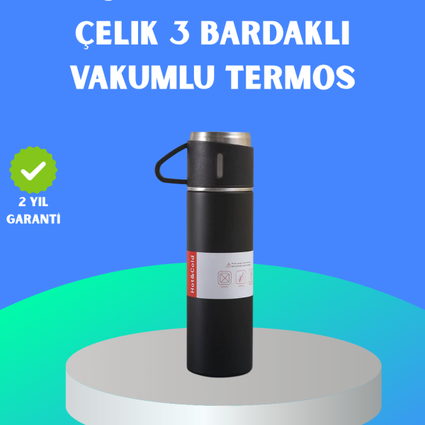 304 Çelik Termos Seti | 2 Bardaklı, 500 ml, Uzun Süre Isı Koruma