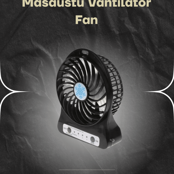 Şarjlı USB Fan – Masaüstü Mini Vantilatör, Taşınabilir, Işıklı, 3 Kademeli, Sessiz