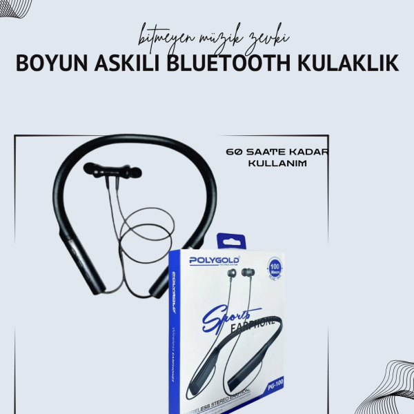 Polygold PG-100 Boyun Askılı Kablosuz Kulaklık – 200 Saat Bekleme Süresi, Stereo Ses, Mikrofonlu