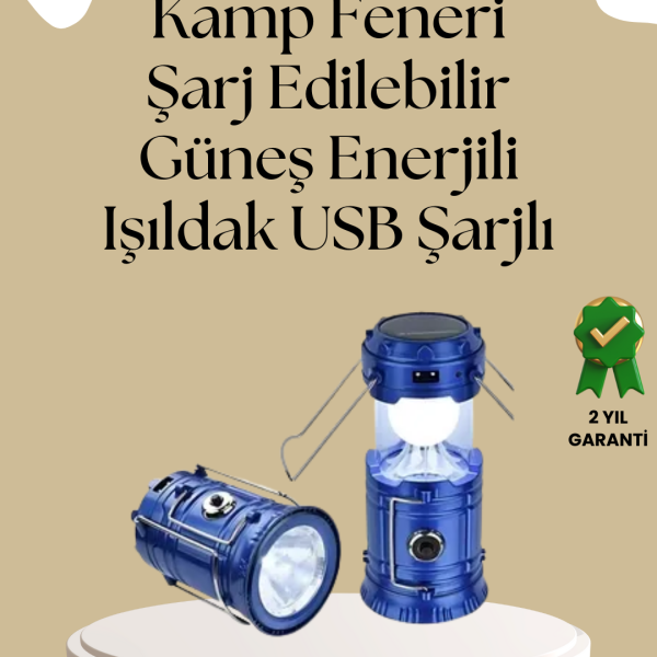 Güneş Enerjili Katlanabilir Kamp Feneri – USB Şarjlı, Hafif ve Çok Fonksiyonlu
