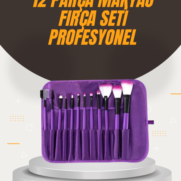 Fondöten, Allık ve Far Uygulamalarına Uygun 12 Parça Makyaj Fırça Takımı Ergonomik Saplı