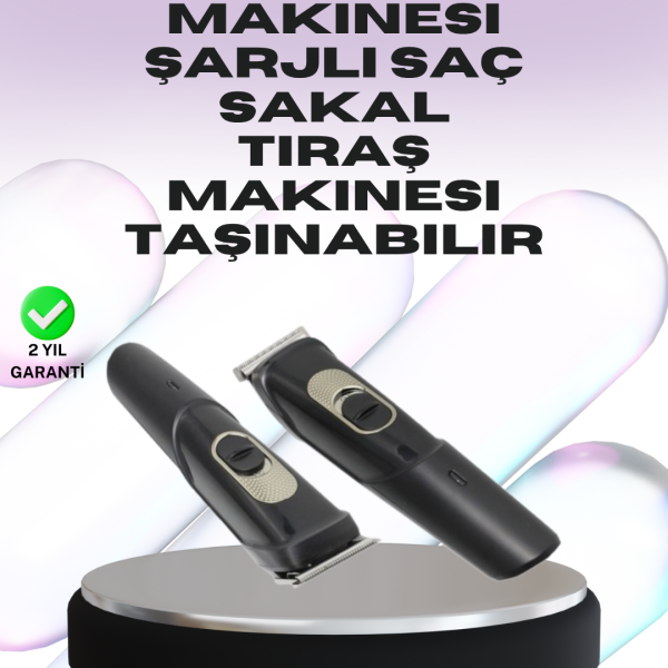 Sessiz Motorlu, Kablosuz Kullanımlı Şarjlı Saç ve Sakal Kesme Makinesi – Taraklı Set