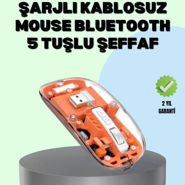 Şarjlı Ergonomik Fare – 1600 DPI, Sessiz Tıklama Özellikli