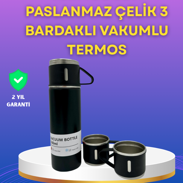 Çelik Termos Bardak Seti | 500 ml Kapasite, Kaymaz Taban, Hediye Kutulu