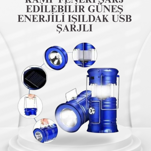Güneş Enerjili Katlanabilir Kızaklı Kamp Feneri – USB Şarjlı, Çok Yönlü ve Dayanıklı Tasarım