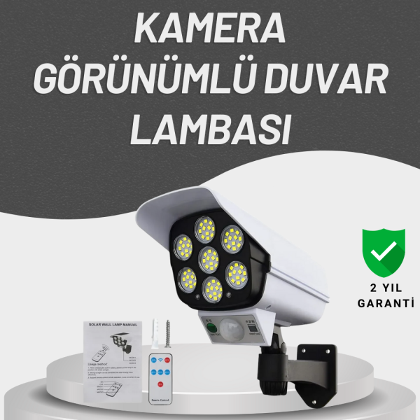 77 LED&apos;li Güneş Enerjili Güvenlik Lambası ve Kukla Kamera – Hareket Sensörlü, 2400mAh Pilli
