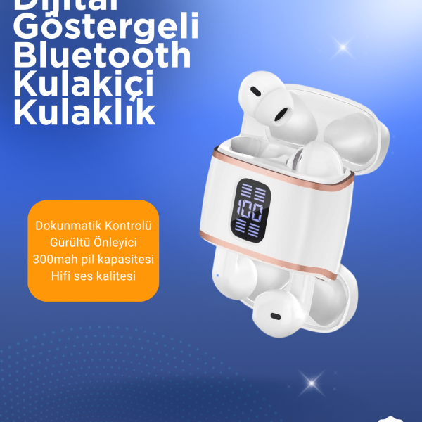 Bluetooth 5.3 Kulaklık – Kulakiçi, ANC+ENC, 4 Adet Set, Dijital Göstergeli