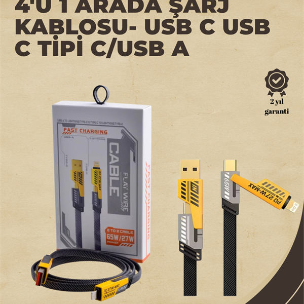 4&apos;ü 1 Arada Metal Hızlı Veri Kablosu – 65W Güç, 27W iPhone Desteği, 480Mbps Aktarım