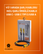 4&apos;ü 1 Arada USB Hızlı Şarj ve Veri Kablosu – 65W Güç, Çoklu Bağlantı, 1.2m