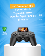 500 Oyunlu Nostaljik El Tipi Oyun Konsolu, Taşınabilir Şarjlı Cihaz, Renkli Ekran ve TV Destekli