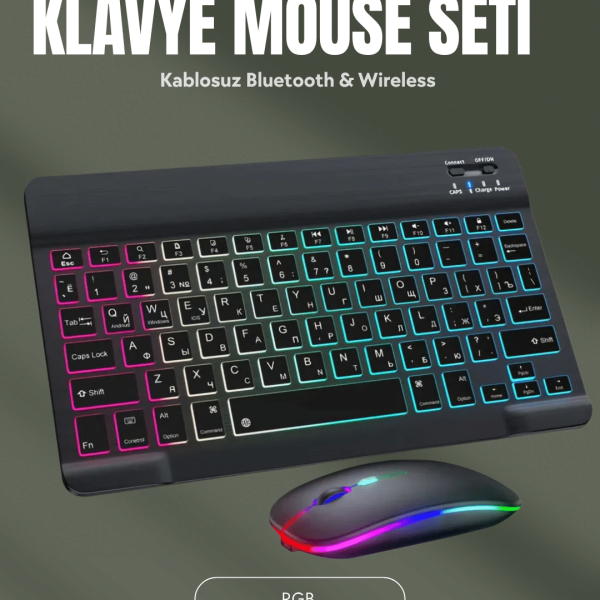 RGB Aydınlatmalı Şarjlı Kablosuz Klavye ve Mouse Seti – Modern ve Kompakt Tasarım
