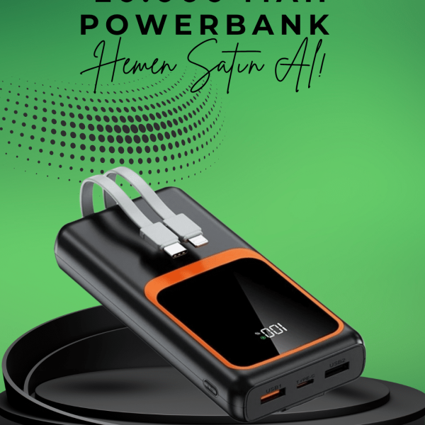 20000 mAh Taşınabilir Powerbank | Çok Kablolu, Hızlı Şarj Destekli (22.5W)