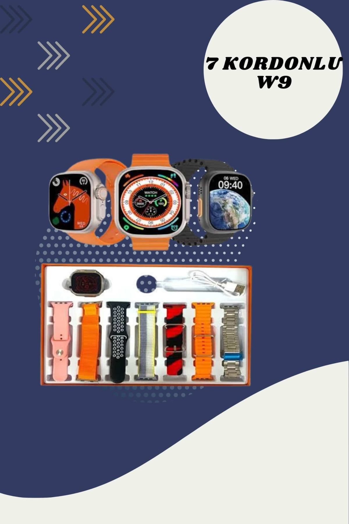 Dijital Göstergeli Powerbank Kablosuz Kulaklık ve 7 Kordonlu Yeni Nesil Akıllı Saat Dokunmatik Kontrol - Görsel 5