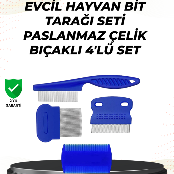 4 Parçalı Evcil Hayvan Tarak Seti – Paslanmaz Çelik Dişli, Ergonomik Saplı