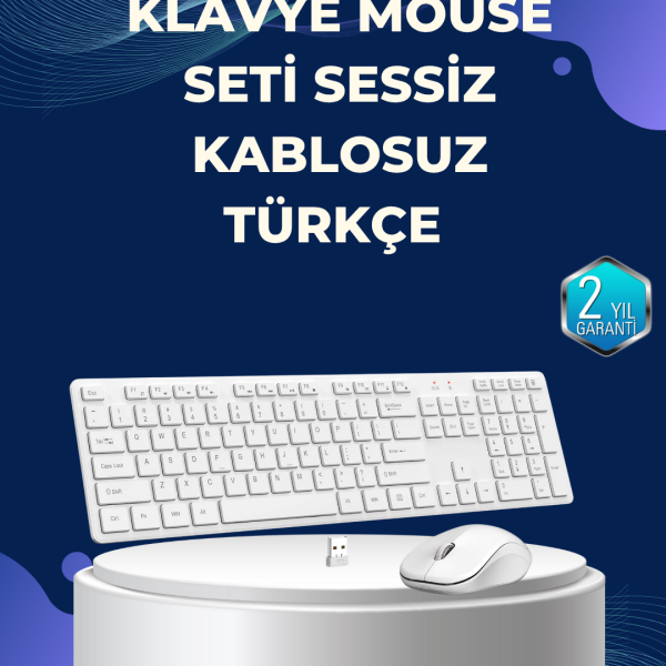 USB Alıcılı Kablosuz Klavye Mouse - Geniş Uyumluluk, Sessiz Tuşlar