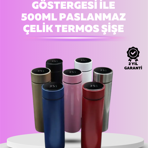 500 ml LED Ekranlı Paslanmaz Çelik Akıllı Termos