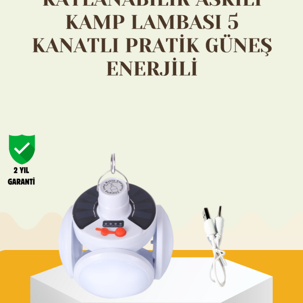 Güneş Enerjili USB Şarj Edilebilir 5 Modlu Katlanabilir LED Kamp Işığı