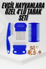 4&apos;lü Bit Pire Tarağı Set Kedi Köpek Evcil Hayvan Tüy Toplayıcı Mavi