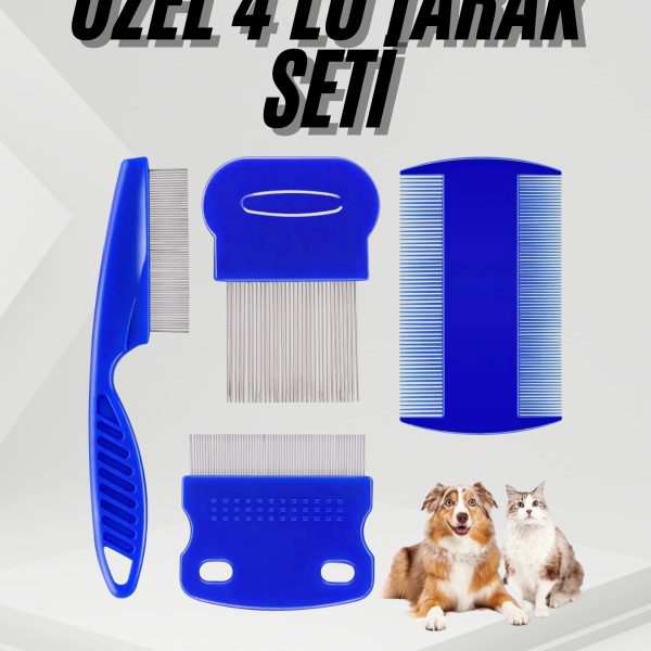 4&apos;lü Bit Pire Tarağı Set Kedi Köpek Evcil Hayvan Tüy Toplayıcı Mavi
