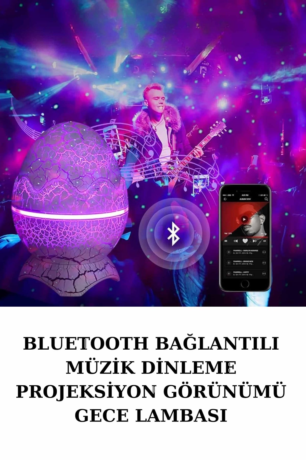Dinozor Speaker Renk Değiştirme Projeksiyon Modu Bluetooth Hoparlör Gece Lambası - Görsel 2