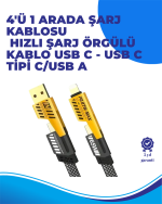 65W 4&apos;ü 1 Arada Çoklu Şarj Kablosu – USB-C, USB-A, Lightning, Veri ve Şarj Desteği