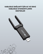 USB 3.0 Wireless Adaptör – 2.4GHz & 5GHz Destekli - Görsel 2