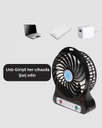 USB Girişli Taşınabilir Masaüstü Mini Fan – 3 Kademeli Hız, Şarjlı, Işıklı, Sessiz Çalışma - Görsel 2