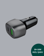 38W Çift Çıkışlı Araç Şarj Cihazı – Type-C ve USB PD Destekli - Görsel 3