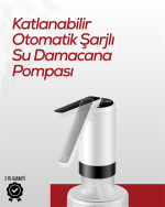 8000 mAh USB Şarjlı Su Pompası | Tek Tuşla Başlat/Durdur | Cam Damacana Uyumlu | Enerji Tasarruflu 4W Güç