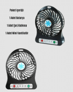 USB Girişli Taşınabilir Masaüstü Mini Fan – 3 Kademeli Hız, Şarjlı, Işıklı, Sessiz Çalışma - Görsel 4