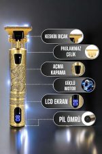 Tıraş Makinesi Şarjlı Profesyonel Saç Kesme Makinesi Gold Çizik Tıraş - Görsel 2