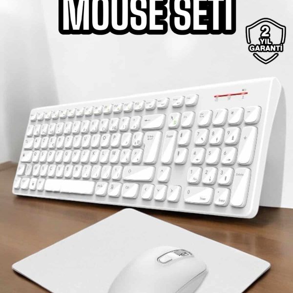 Q Klavye Beyaz Klavye Ve Mouse Seti Kablosuz USB Girişli