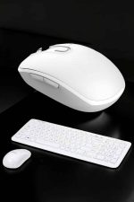 Beyaz Kablosuz Klavye Fare Seti Kablosuz Fare USB Alıcı PC Uyumlu - Görsel 2
