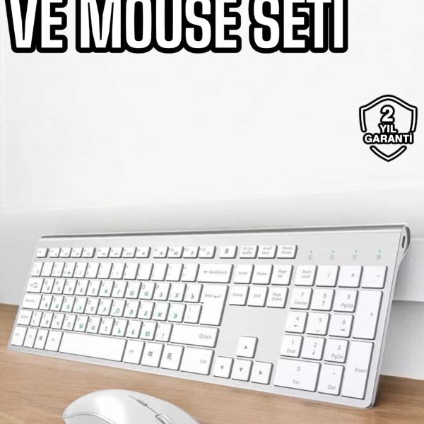 Beyaz Kablosuz Klavye Fare Seti Kablosuz Fare USB Alıcı PC Uyumlu