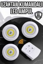Spot Lamba Led Işık 3&apos;lü Uzaktan Kumandalı Pilli Yapışkanlı Kablosuz