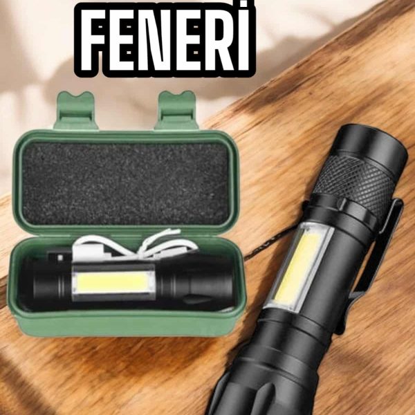 Şarjlı Metal Zoomlu El Feneri Işıldak Led Işık Taşınabilir El Lambası