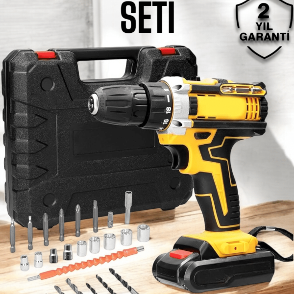 Çift Bataryalı Metal Dişli Darbeli Şarjlı Matkap Seti 24W Güç ve 24 Parça Aksesuar