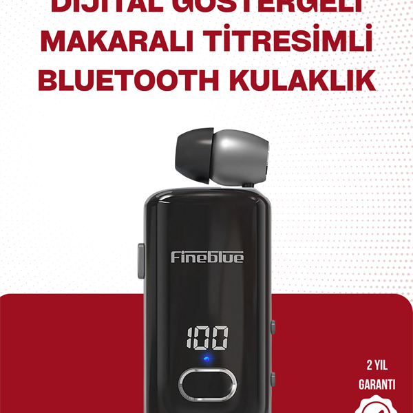 Fineblue F580 Bluetooth Kulaklık – Klipsli, Dijital Göstergeli, Su Geçirmez, 12 Saat Pil Ömürlü