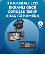 Gece Görüşlü 3&apos;lü Araç Kamerası – Geri Görüş Destekli, 170° Geniş Açı