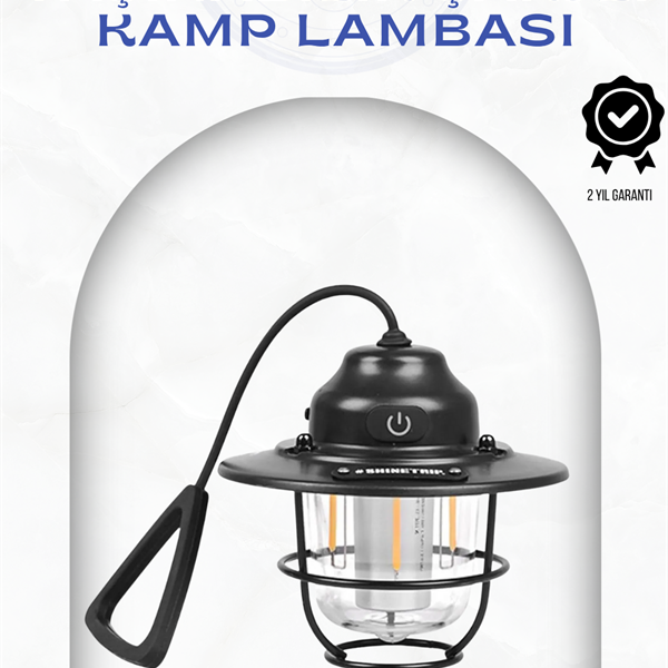 Geometrik Tasarımlı Vintage Kamp Lambası – Type-C Şarj, Ayarlanabilir Parlaklık