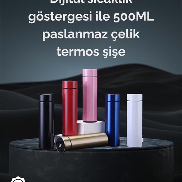 LED Sıcaklık Ölçerli 500ml Yalıtımlı Termos Şişe
