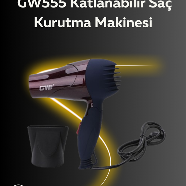 Mini Boy 1500W Saç Kurutma Makinesi | Katlanabilir Sap, Yoğunlaştırıcı Başlık, Seyahat İçin İdeal