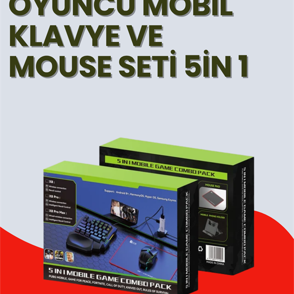 Mobil Uyumlu Klavye Mouse Seti – PUBG ve FPS Oyunları İçin 5&apos;i 1 Arada Oyun Kiti