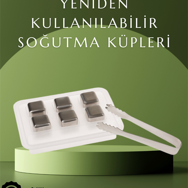 Paslanmaz Çelikten Üretilmiş Metal Buz Küpü Seti ve Buz Klipsi